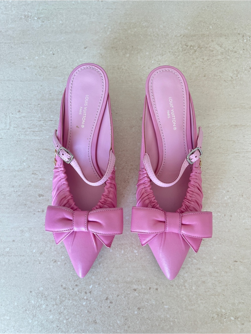 Louis Vuitton Pink Bow Pointed-Toe Slingback Mules